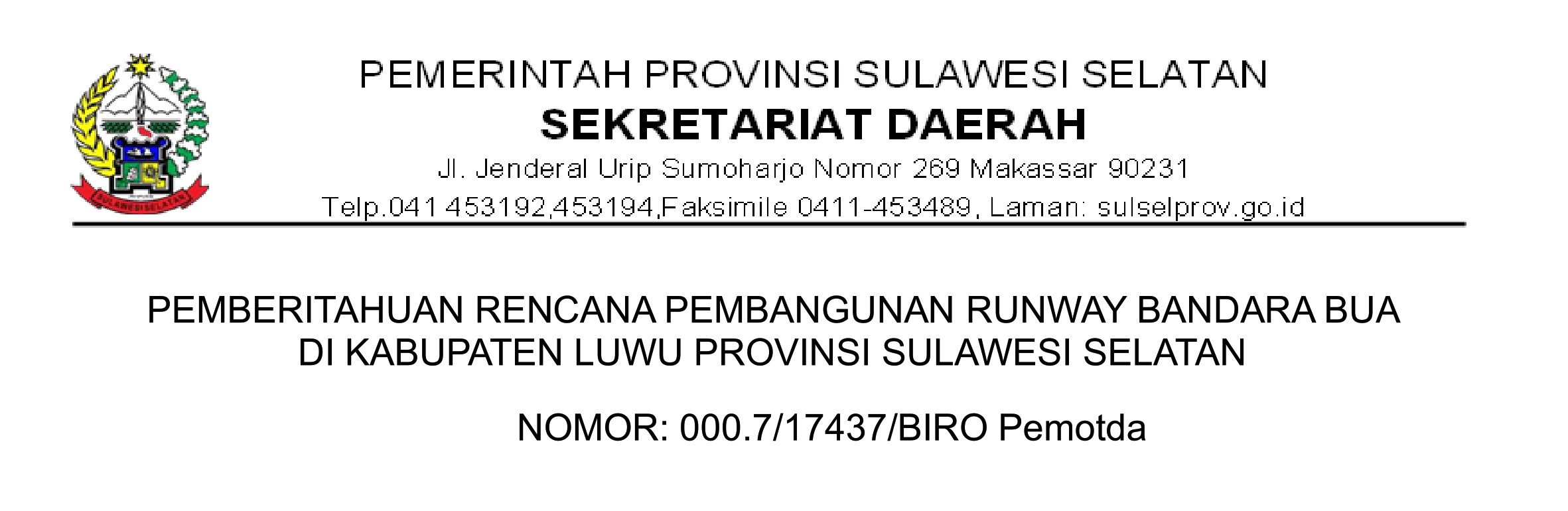 Pemberitahuan Rencana Pembangunan Runway Bandara Bua